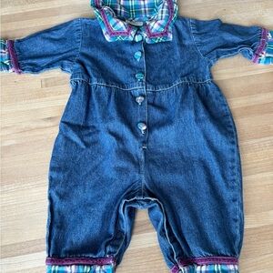 American Vintage Little Arizona Blue Denim Plaid Bodysuit 6-9 Months